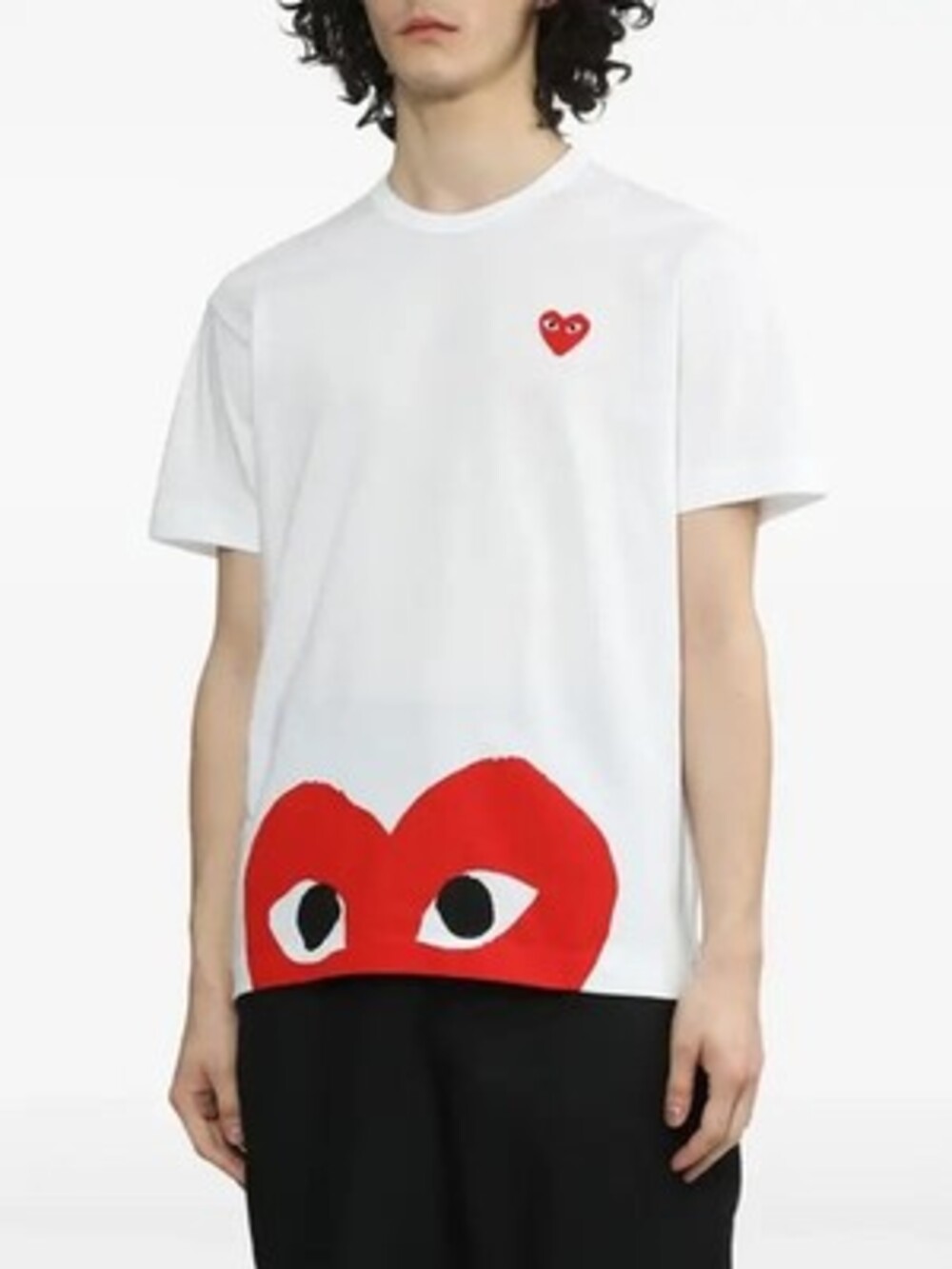 Comme Des Garçons Play Heart-Print T-shirt Men's S White/Red Crewneck Pullover
